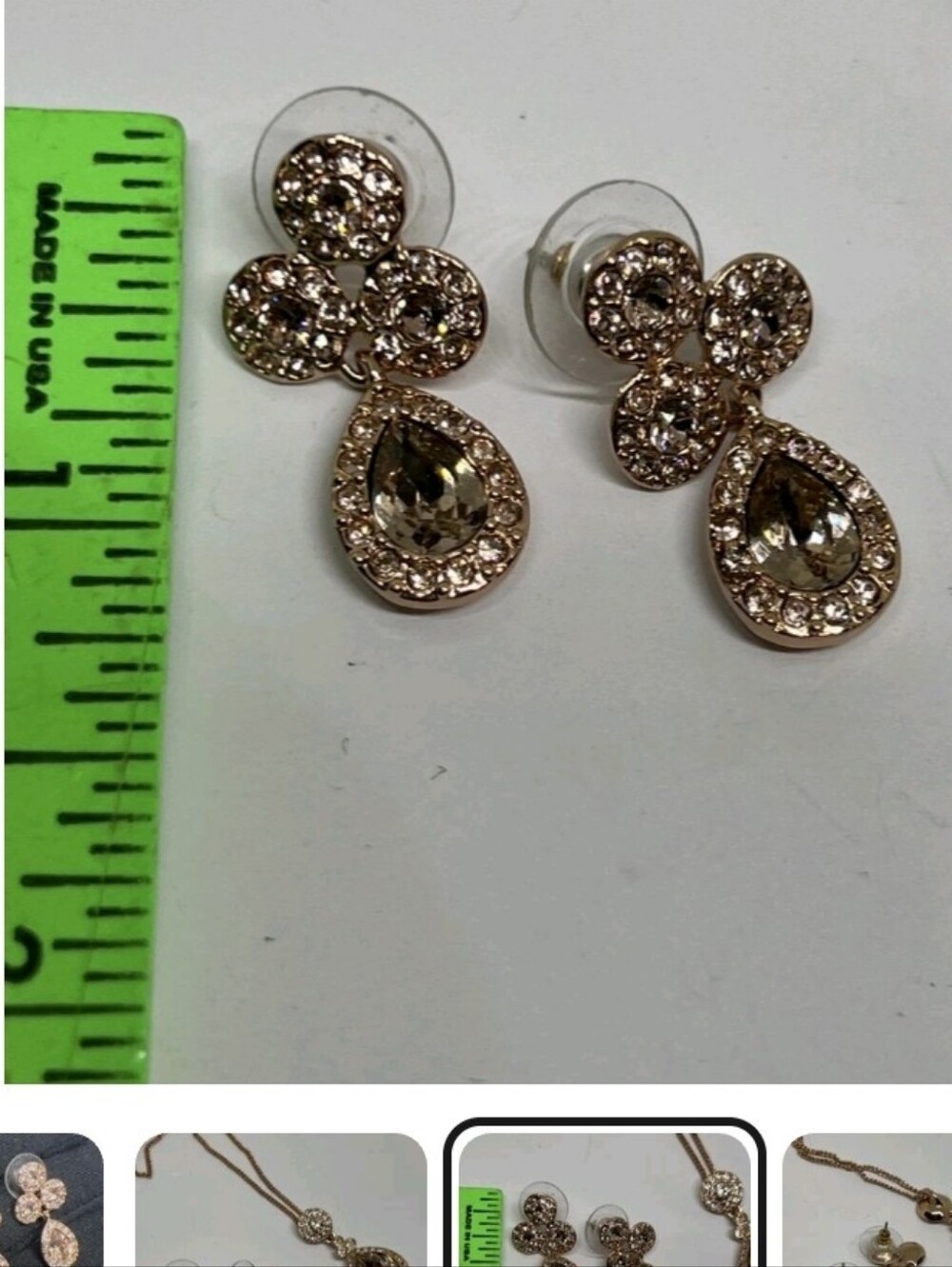 GIVENCHY SIGNED VTG Rose Gold Tone Champagne Teardrop Necklace Earrings Set - Picture 7 of 7